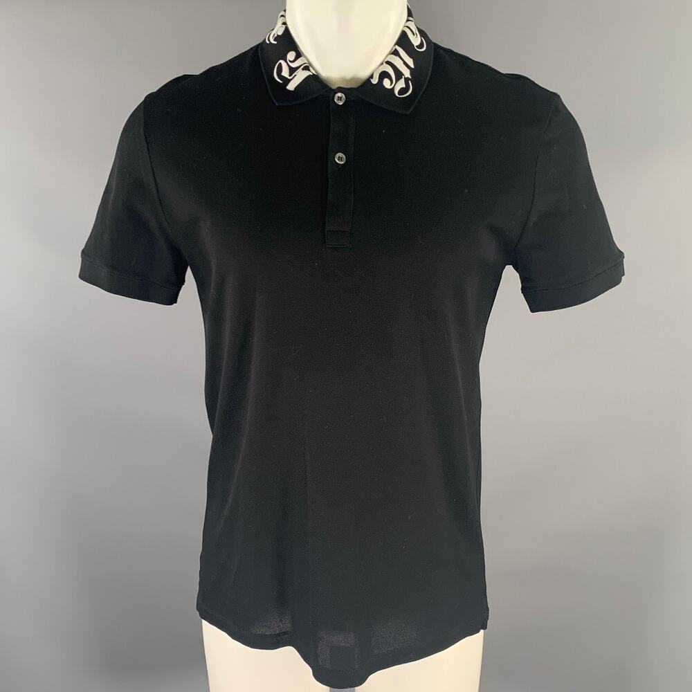 ALEXANDER MCQUEEN Size L Black White Embroidered Collar Polo